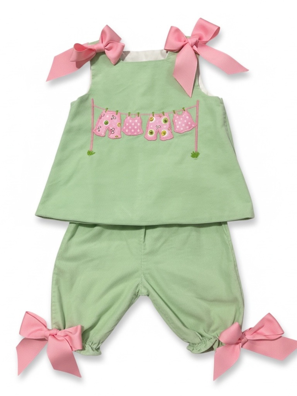 The Bailey Boys Vintage “Clothesline” Green & Pink Matching Set | Girls 12M